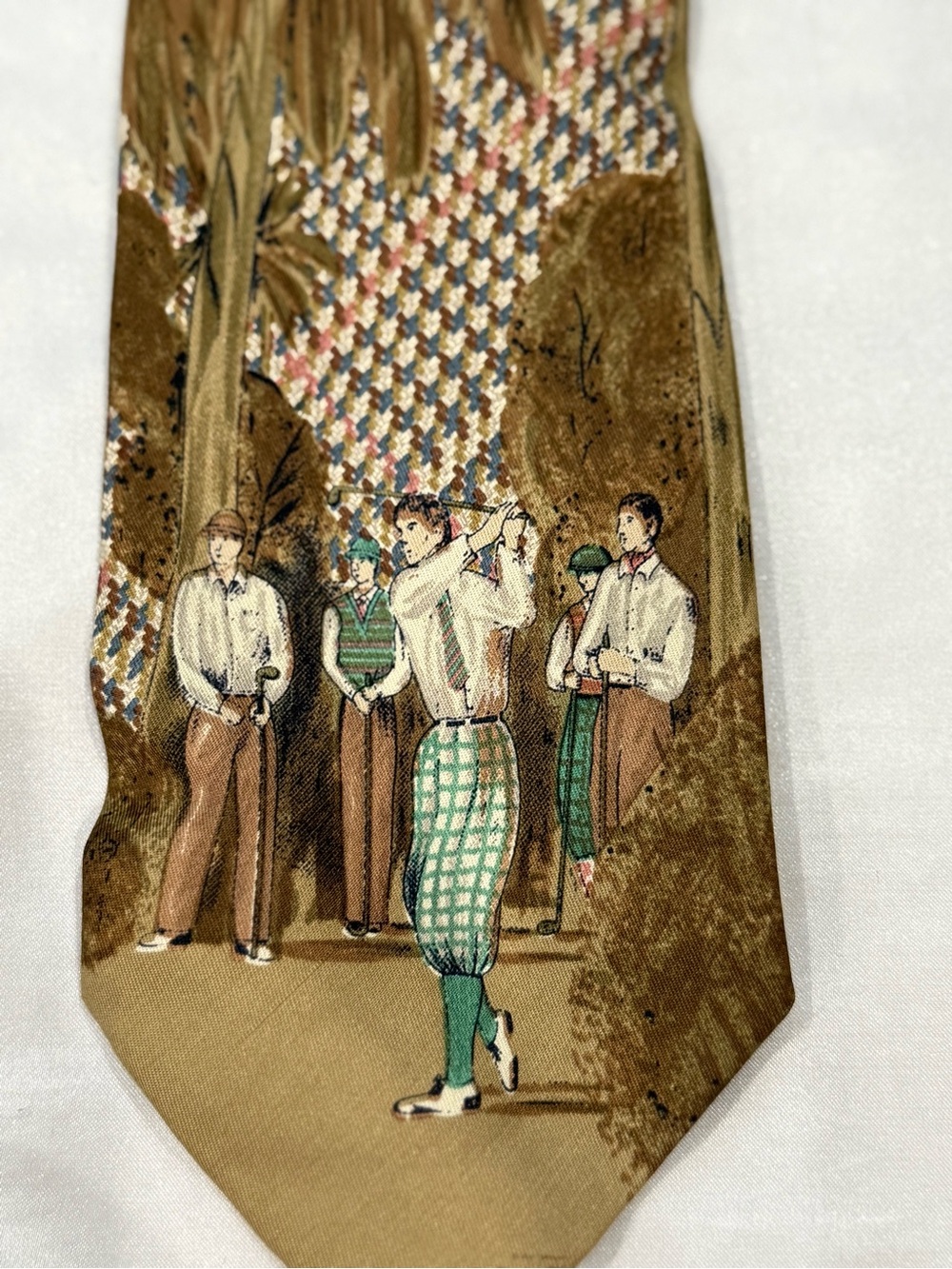 Polo by Ralph Lauren Palm Golfers Pattern Plaid Silk Mens Tie Brown Multicolor - Picture 4 of 10